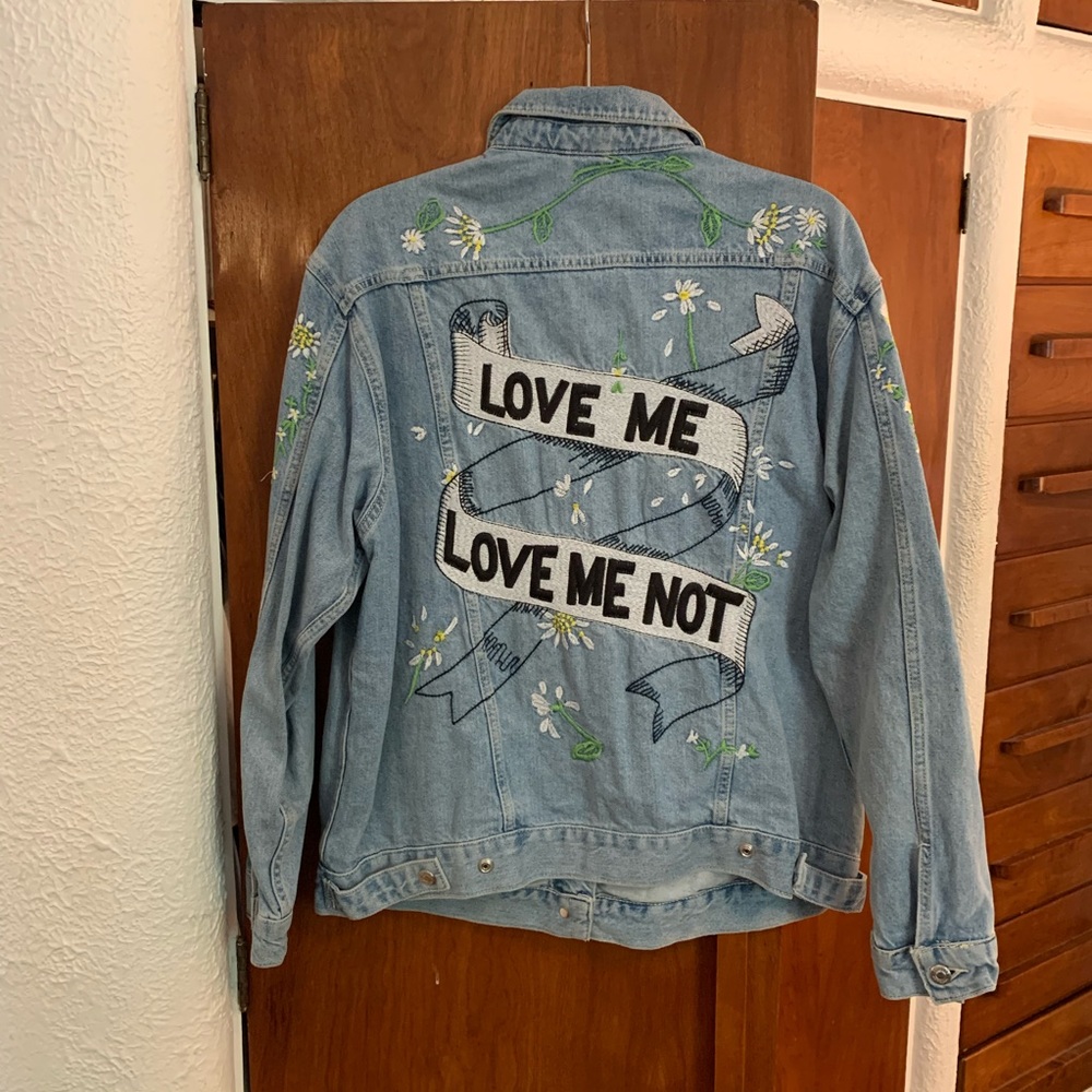 Topshop Love Me Not Embroidered Denim jacket